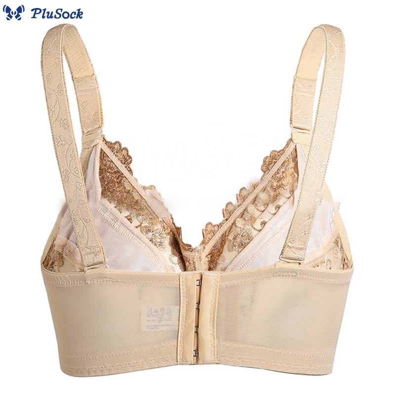 Plus Size Lace Embroidery Adjustable Underwire Bra