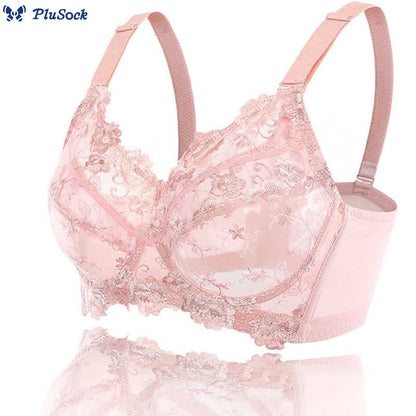 Plus Size Lace Embroidery Adjustable Underwire Bra