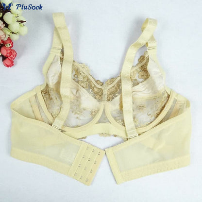 Plus Size Lace Embroidery Adjustable Underwire Bra