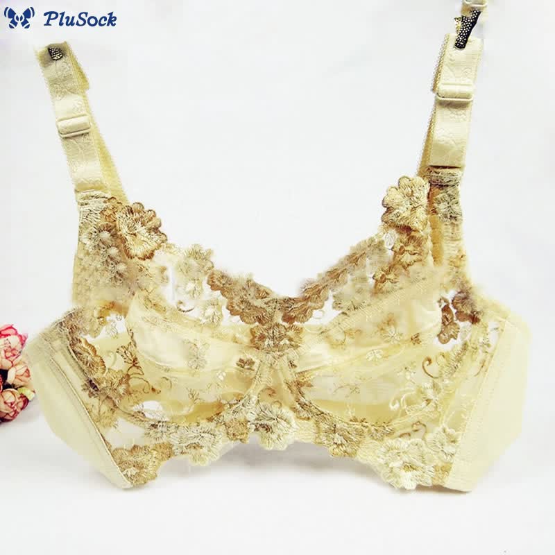 Plus Size Lace Embroidery Adjustable Underwire Bra