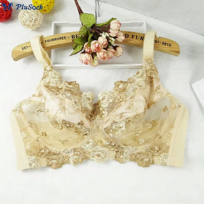 Plus Size Lace Embroidery Adjustable Underwire Bra