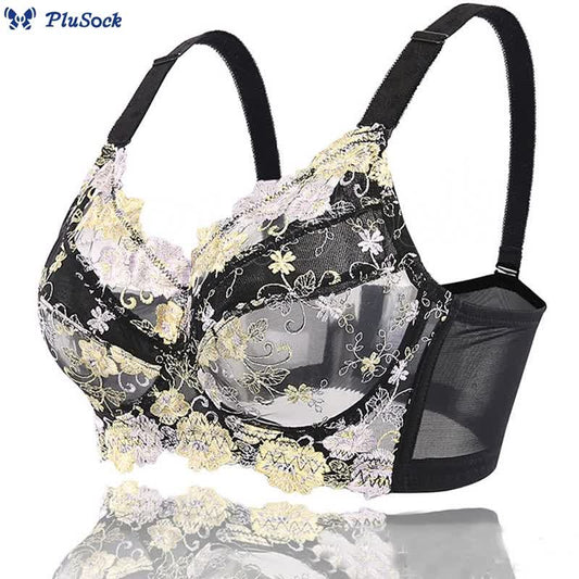 Plus Size Lace Embroidery Adjustable Underwire Bra