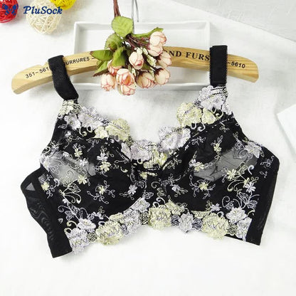 Plus Size Lace Embroidery Adjustable Underwire Bra