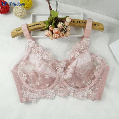 Plus Size Lace Embroidery Adjustable Underwire Bra