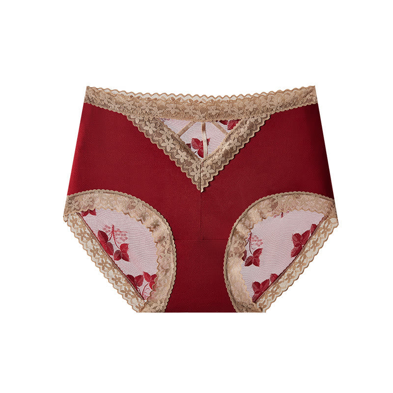 Plus Size High-waisted Lace Panel Leaf Pattern Panty(3 Packs)