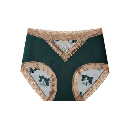 Plus Size High-waisted Lace Panel Leaf Pattern Panty(3 Packs)