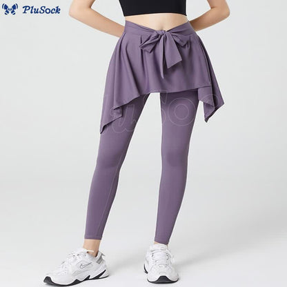 Plus Size 2 in 1 Workout Tie Waist Skirted Yoga Pants