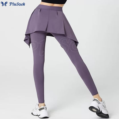 Plus Size 2 in 1 Workout Tie Waist Skirted Yoga Pants