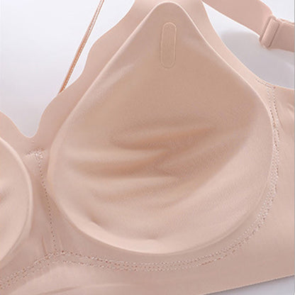 Plus Size Satin Patchwork Lace Wireless Bra