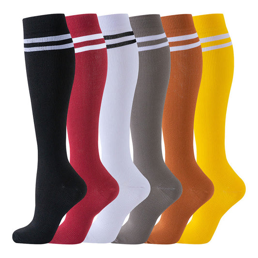 Solid Color Two Bars Compression Socks(6 Pairs)