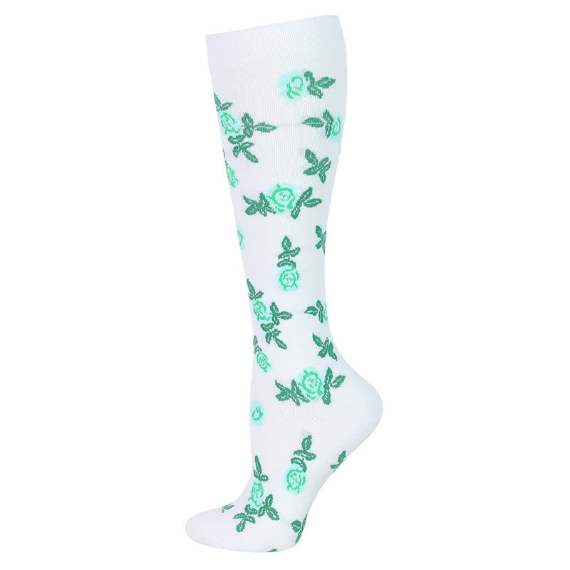 Blue Green Flower Compression Socks(6 Pairs)