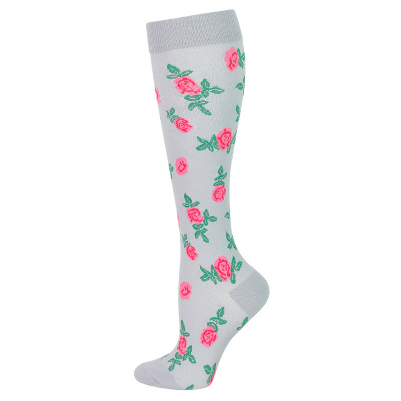 Blue Green Flower Compression Socks(6 Pairs)