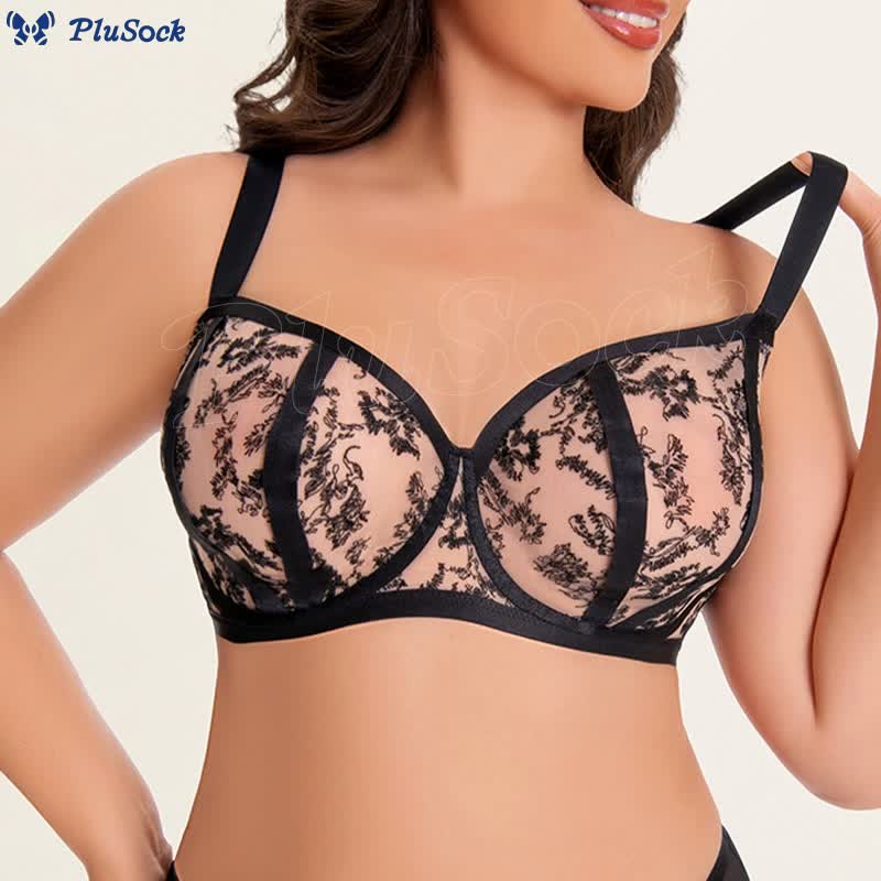 Plus Size Push Up Mesh Lace Underwire Bra