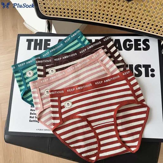 Plus Size Mid-rise Striped Hip-covering Panty(3 Packs)