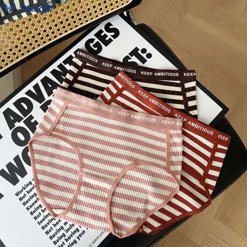 Plus Size Mid-rise Striped Hip-covering Panty(3 Packs)