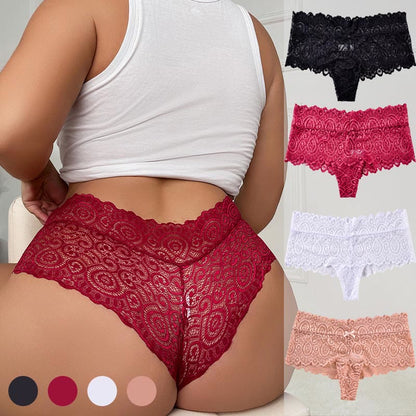 Plus Size Sexy Lace Cotton Crotch Thong(3 Packs)