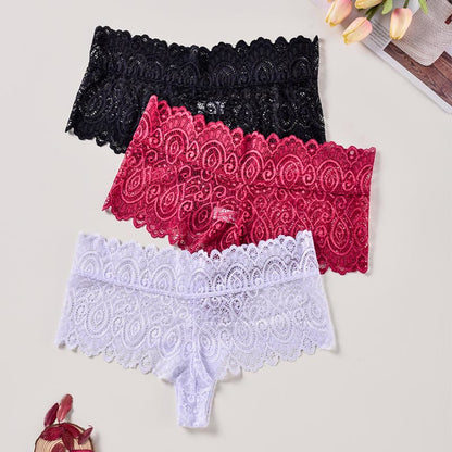 Plus Size Sexy Lace Cotton Crotch Thong(3 Packs)