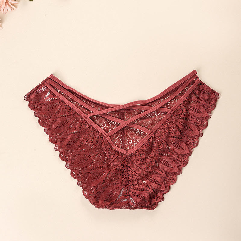 Plus Size Sexy Low Waist Lace Hollow Cross Panty(3 Packs)