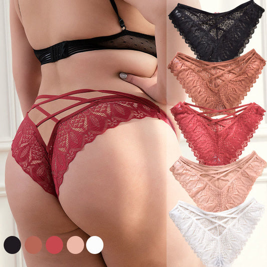 Plus Size Sexy Low Waist Lace Hollow Cross Panty(3 Packs)