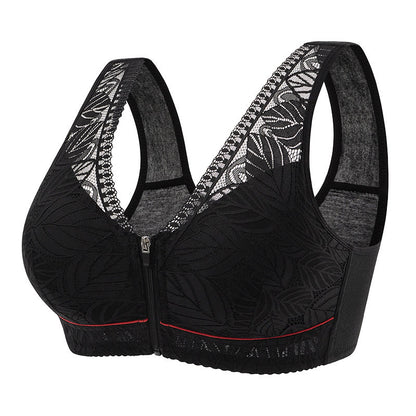 Plus Size Front Zipper Push Up Wireless Bra