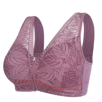 Plus Size Front Zipper Push Up Wireless Bra