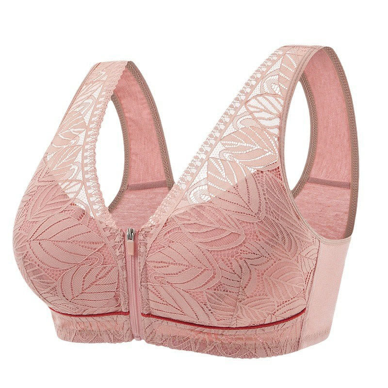 Plus Size Front Zipper Push Up Wireless Bra