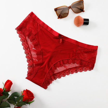 Plus Size Sexy Mid-rise Solid Color Lace Panty(2 Packs)