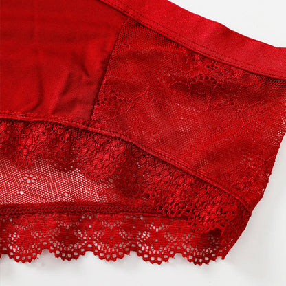 Plus Size Sexy Mid-rise Solid Color Lace Panty(2 Packs)