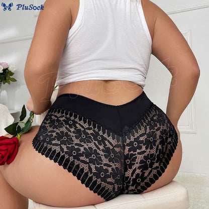 Plus Size Sexy High Waist Floral Lace Panty(3 Packs)