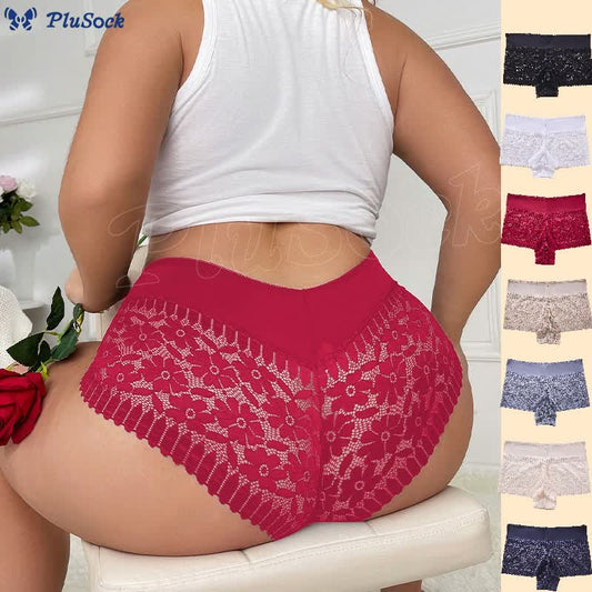 Plus Size Sexy High Waist Floral Lace Panty(3 Packs)