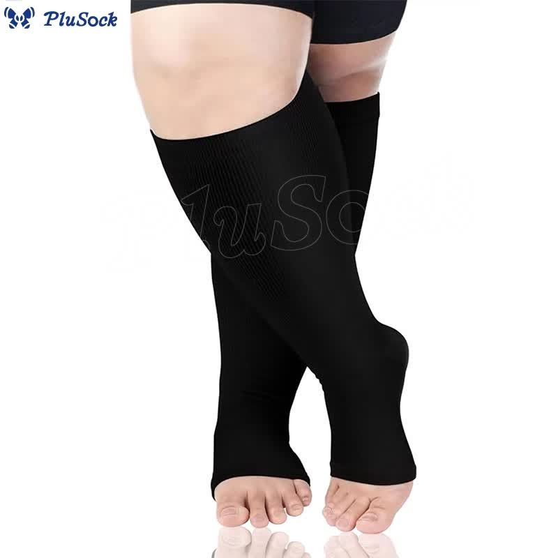 Bundle Plus Size Thigh High + Open Toe Compression Socks