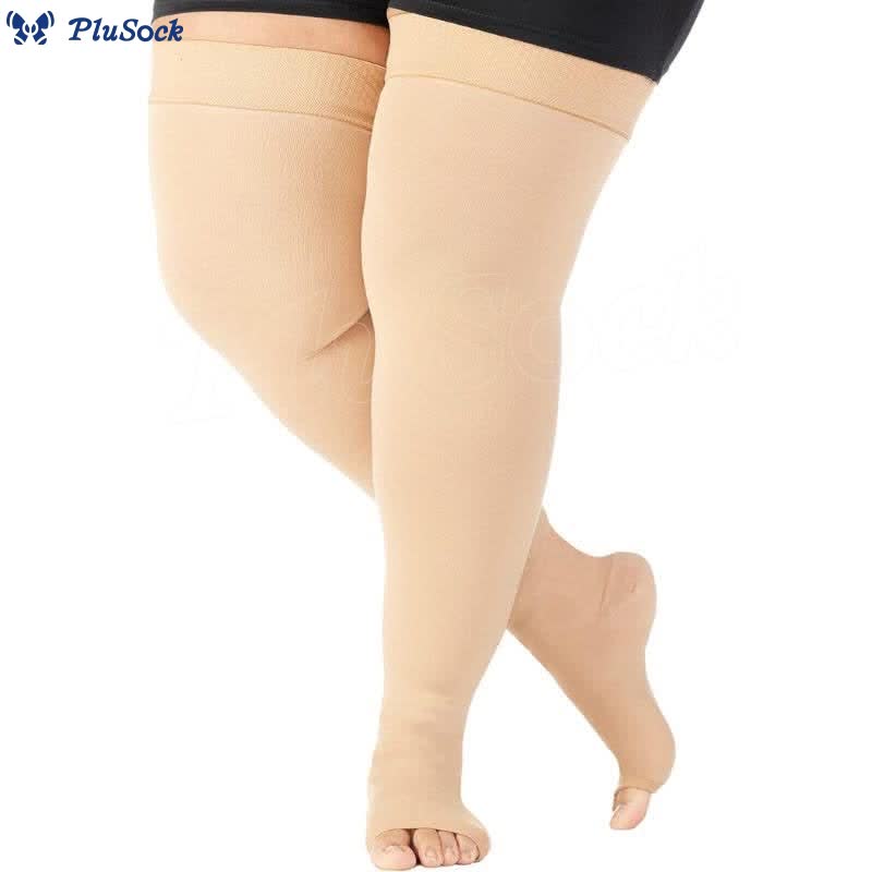 Bundle Plus Size Thigh High + Open Toe Compression Socks