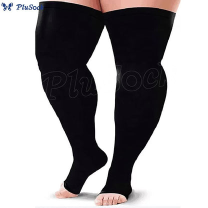 Bundle Plus Size Thigh High + Open Toe Compression Socks