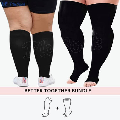 Bundle Plus Size Thigh High + Open Toe Compression Socks