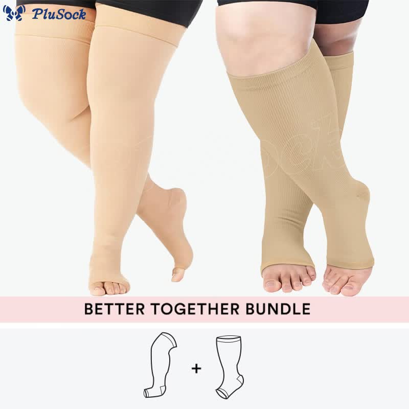 Bundle Plus Size Thigh High + Open Toe Compression Socks