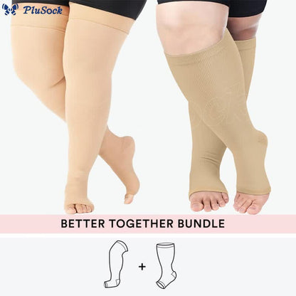 Bundle Plus Size Thigh High + Open Toe Compression Socks