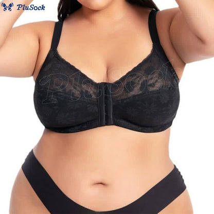 Plus Size Front Buckle Lace Wireless Bra