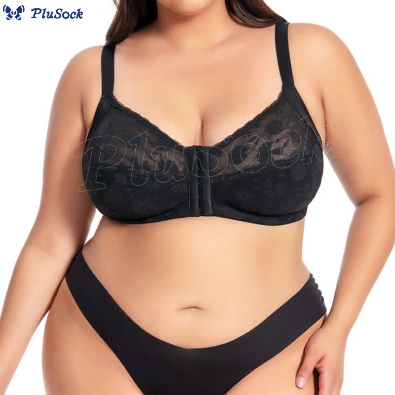 Plus Size Front Buckle Lace Wireless Bra