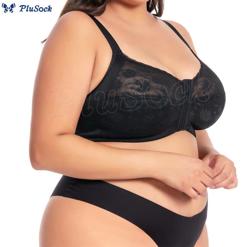 Plus Size Front Buckle Lace Wireless Bra