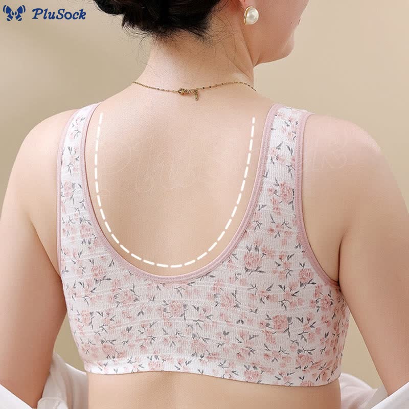 Plus Size Thin Floral Front Buckle Wireless Bra(3 Packs)