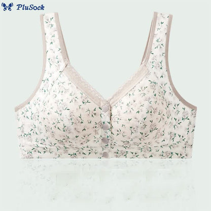 Plus Size Thin Floral Front Buckle Wireless Bra(3 Packs)