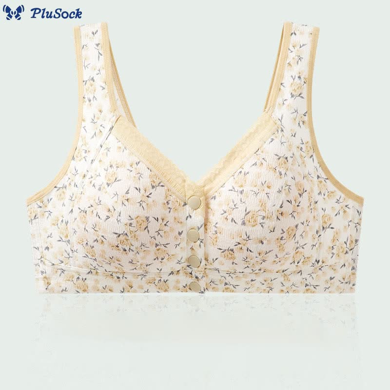 Plus Size Thin Floral Front Buckle Wireless Bra(3 Packs)