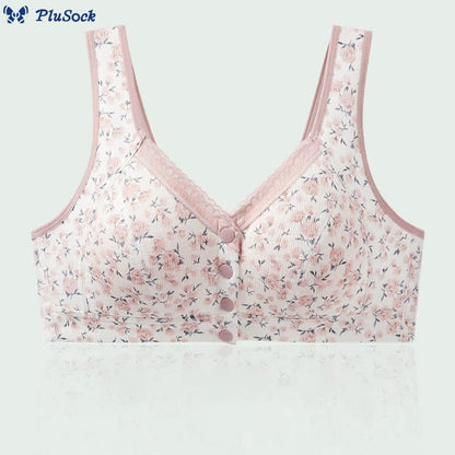 Plus Size Thin Floral Front Buckle Wireless Bra(3 Packs)