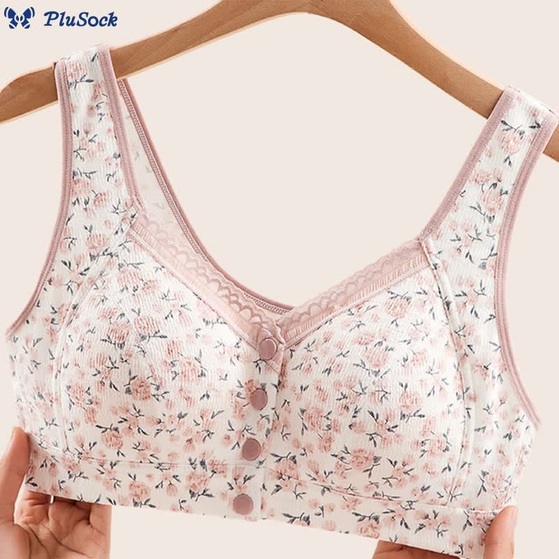 Plus Size Thin Floral Front Buckle Wireless Bra(3 Packs)