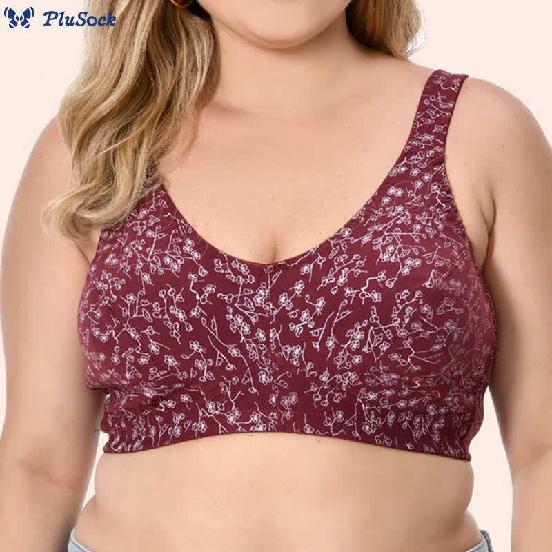 Plus Size Floral Print Wireless Bra