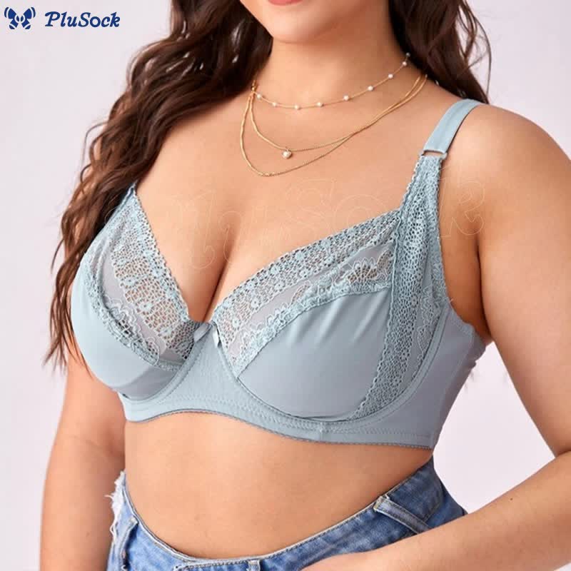 Plus Size Thin Adjustable Lace Patchwork Underwire Bra