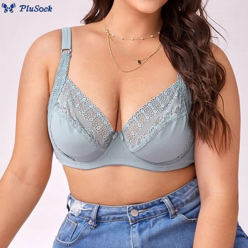 Plus Size Thin Adjustable Lace Patchwork Underwire Bra