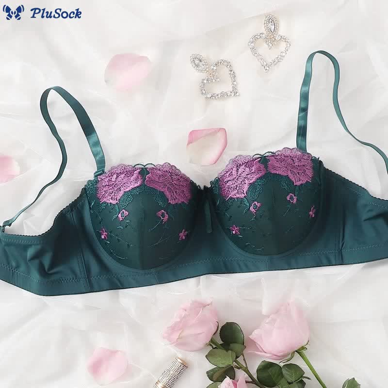 Sexy Embroidered Half Cup Underwire Bra