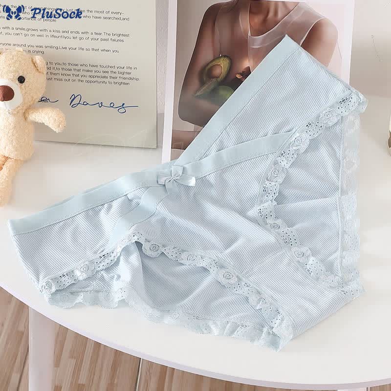 Plus Size V-waist Lace Trim Bow Decor Panty(3 Packs)