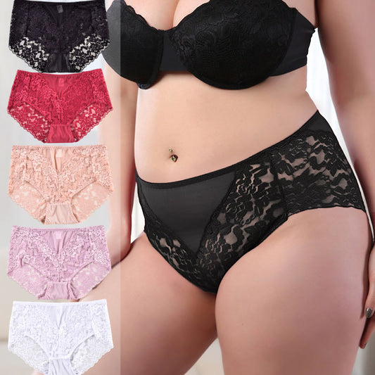 Plus Size Sexy Soft Mid Rise Lace Panty(3 Packs)